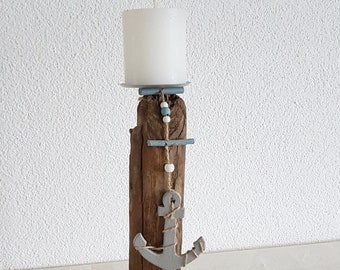 Driftwood groyne with candle holder