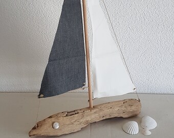 Sailor Moon - Driftwood - Sailing ship, ship with fabric sail, home decoration