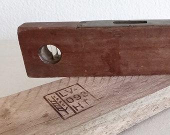 Vintage small spirit level, old wooden and metal spirit level, vintage antique wooden spirit level