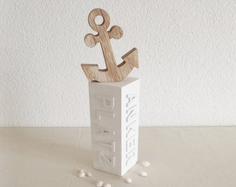 Anchor on white old wood block