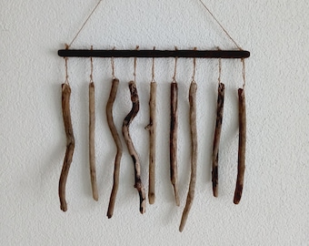 Wind chime with driftwood - wooden sticks - mobile