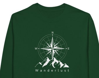 WANDERLUST with compass rose, classic unisex sweater with crew neck, sweatshirts with sayings