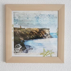 Chalk cliff Rügen - art print in picture frame, lighthouse, direction-finding tower, Baltic Sea