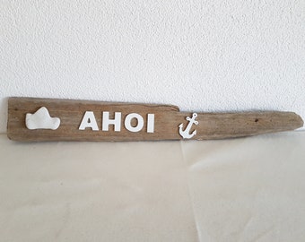 Treibholz Schild - A H O I, Holzbuchstaben