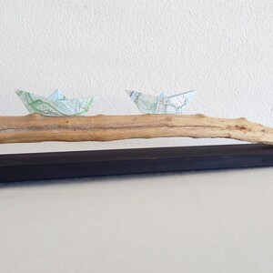 Driftwood sculpture - table decoration with paper ship