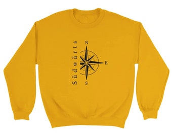 SOUTHWARDS with compass rose, classic unisex sweater with crew neck, sweatshirts with sayings