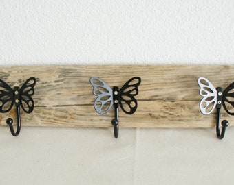 Treibholz Garderobe mit Schmetterling Haken I - Länge  57cm