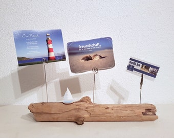 Driftwood card holder with 3 metal holders