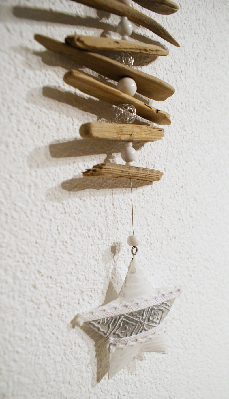 Driftwood wind chime white star image 4