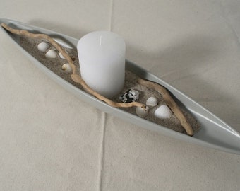 maritime ceramic bowl with white candle