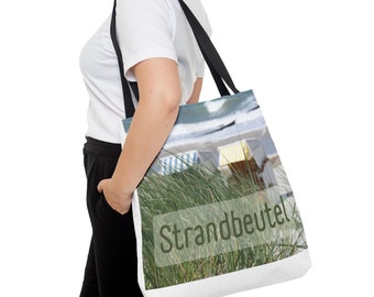 Beach bag, tote bag, shoulder bag with inner storage compartment, cotton straps, in 3 sizes, 5 handle colors (AOP)