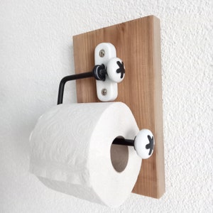 Portarotolo per carta igienica, realizzato in legno di recupero, portarotolo