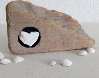 Driftwood with Stone Heart - driftwood sculpture