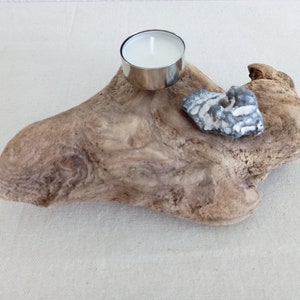 Driftwood root with tealight holder & stone heart image 2