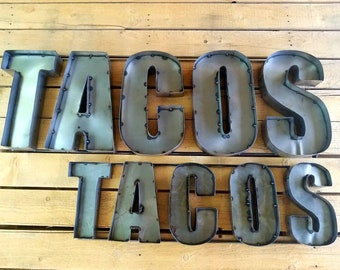Modern Rustic TACOS Metal Sign