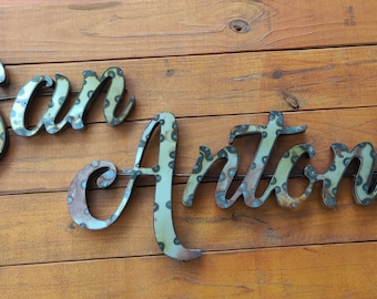 San Antonio sheet metal sign wall art