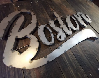 Boston metal sign interior decor marque patio decoration Boston sign wall art Boston lettering Boston gift