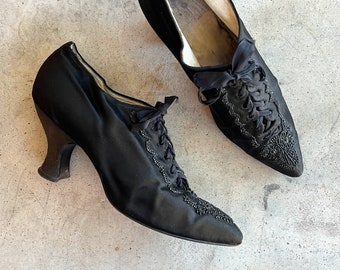 c. 1910s Silk Beaded Shoes | Antique Edwardian Clothing | Historical Fashion