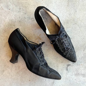 c. 1910s Silk Beaded Shoes | Antique Edwardian Clothing | Historical Fashion