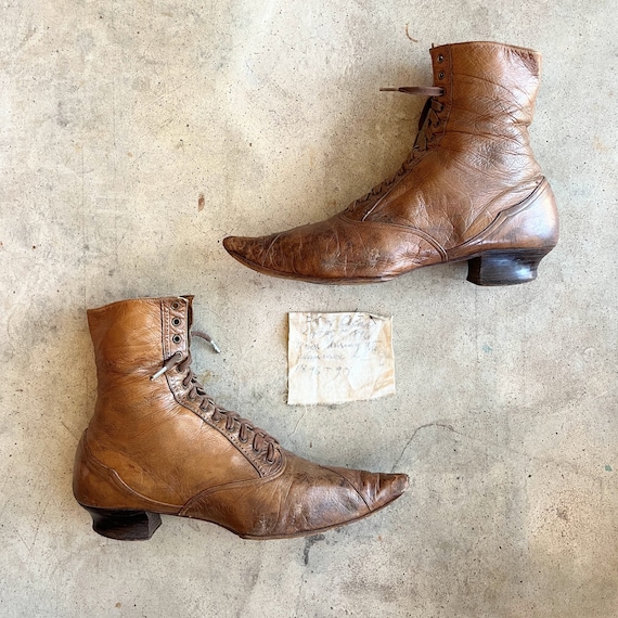 c. 1890s Boots w/ Provenance | Approx Sz 5 | Antique Victorian Shoes | Historical Fashion Clothing