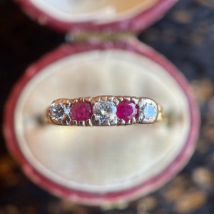 Early 20th c. 14k Gold Ruby Diamond Ring Antique Victorian Edwardian Jewelry image 1