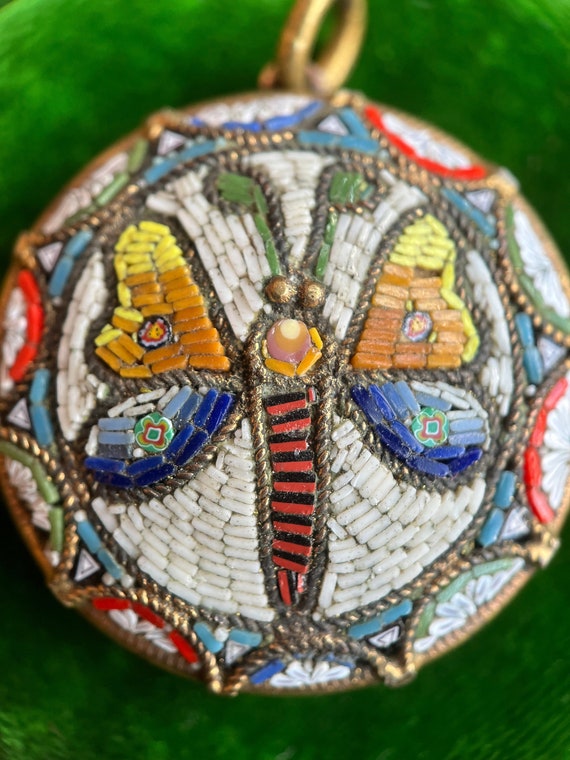 c. 1890s-1900s Large Moth Micromosaic Pendant | A… - image 3