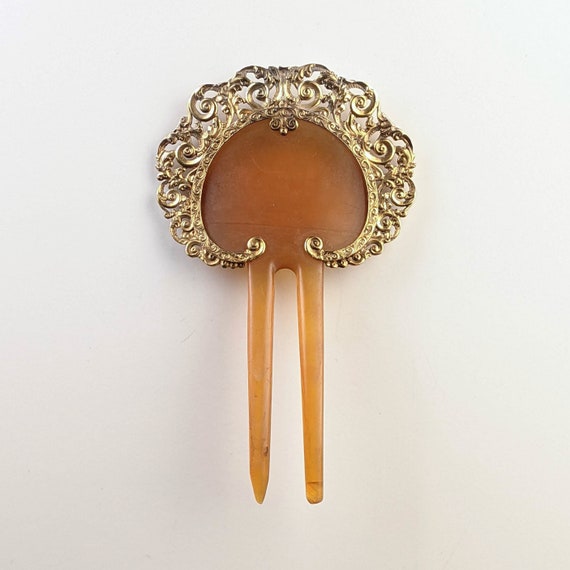 19th c. 14k Gold + Celluloid Hair Comb | Antique … - image 1