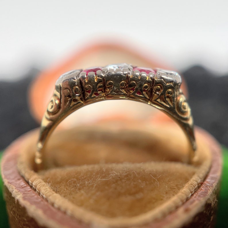 Early 20th c. 14k Gold Ruby Diamond Ring Antique Victorian Edwardian Jewelry image 5