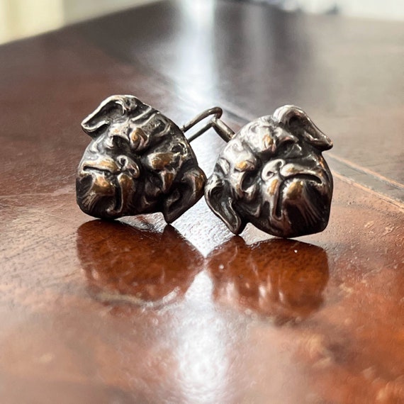 19th c. Silver Bulldog Earrings | Antique Dog Vic… - image 1