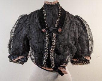 c. 1900s Black + Pink Silk Bodice | Antique Clothing Edwardian Shirtwaist Blouse | Historical Fashion