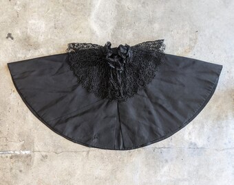 c. 1890s Black Silk Capelet w/ Lace Collar | Antique Cape Victorian Clothing | Historical Fashion