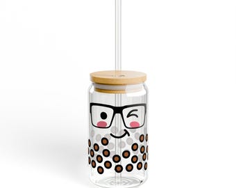 Funny Sipper Glass, Cute Bubble Tea Design, Perfect for Kids, Party Favors, Eco-Friendly Drinkware, Summer Refreshments, Gift