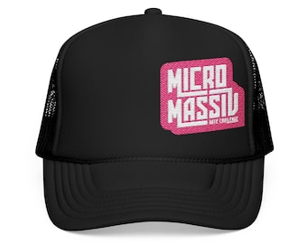 Embroidered "MicroMassiv" Trucker Hat (White & Pink)