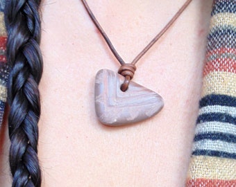 Hand Carved Beach Stone Pacific Ocean Ecuador Amulet Necklace - Stone Shamanic Boho Buddhist Zen Shamanic Boho