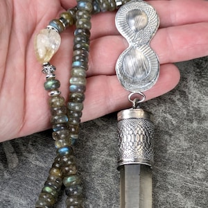 Wisdom Seeker Large Natural Citrine and Labradorite Hand Forged Sterling Silver Talisman Cobra Solar Plexus Chakra Necklace image 1