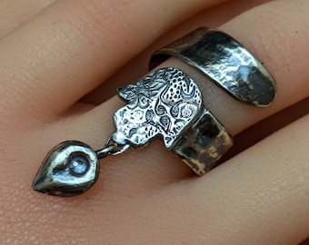 Bague en argent sterling Chamsa / Fatima Protection Amulet Ring Tailles ajustables 5-9