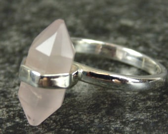 Sterling Silver Rose Quartz Double Tourminated Ring Size 6