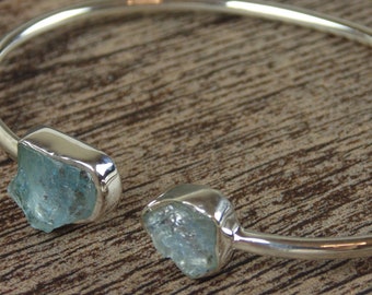 Sterling Silver Raw Aquamarine Bracelet