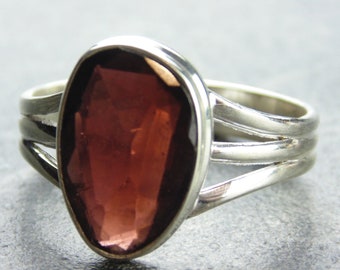 Sterling Silver Faceted Garnet Ring Size 10