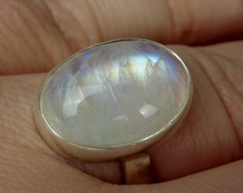 Sterling Silver Rainbow Moonstone Ring Size 8