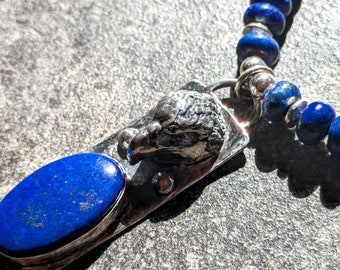ONE OF A KIND Sand Cast Hawk Totem Pendant with Lapis Lazuli Fine Silver and Sterling Talisman Necklace Amulet Talisman