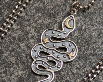 Sterling Silver Serpent Talisman Charm Pendant Necklace