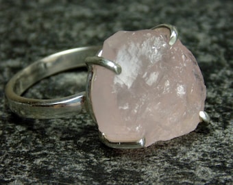Sterling Silver Raw Natural Rose Quartz Ring Size 7