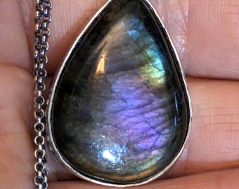 Rare Purple Labradorite Sterling Silver Adjustable Necklace