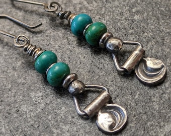 Darling Sterling Silver and Turquoise Crescent Moon Earrings -  Ethnic Boho Tribal Statement Earrings