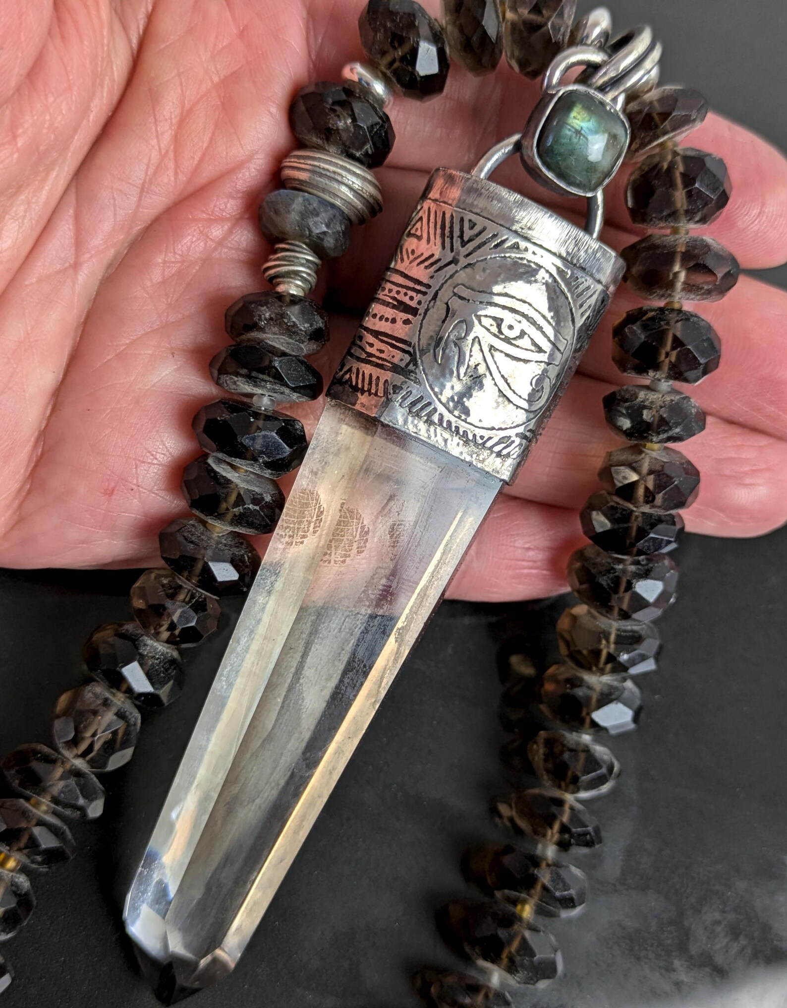 Etched Rocks Protection Protection Talisman Etched Egyptian Eye With Smokey Lemurian Seed ...
