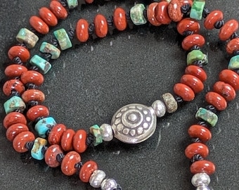 Türkis Koralle Sterling Silber Tribal Fußkettchen - Santa Fe Style Boho Fußkettchen