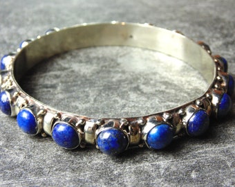 Tibetsilber & Lapis Armreif - Statement Armbänder - Boho Ethno Stein