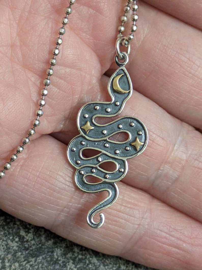 Sterling Silver Serpent Talisman Charm Pendant Necklace image 3