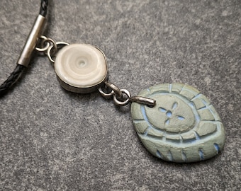Hand Carved Beach Stone and Shiva Shell Amulet Necklace - Stone Shamanic Boho Buddhist Zen Shamanic Boho